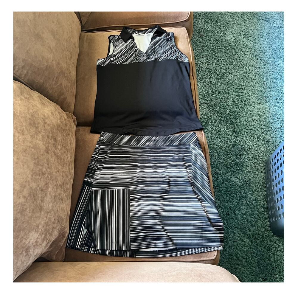Lady Hagen Women Golf Set Outfit Black & White Sleeveloss Top Size Small Skort 4